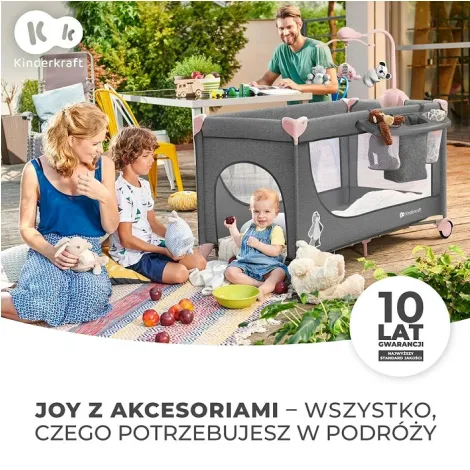 Kinderkraft Joy + akcesoria - wielofunkcyjne łóżeczko turystyczne | Pink - 4