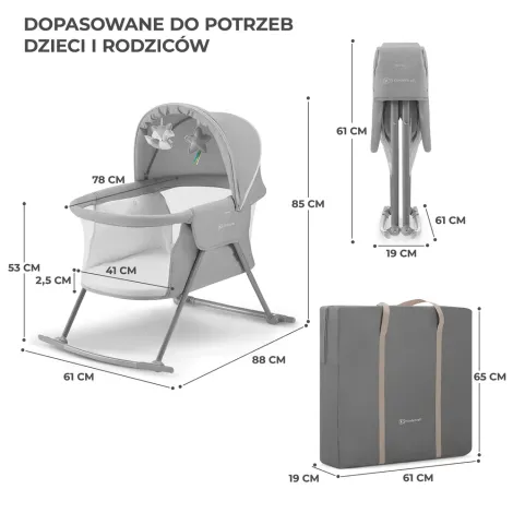 Kinderkraft Lovi - łóżeczko wielofunkcyjne 3w1 | Grey - 9