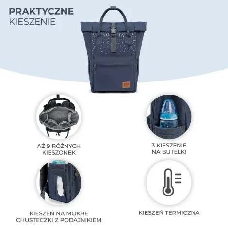 Kinderkraft Moonpack - plecak do wózka 2w1 | Confetti Denim Granatowy - 2